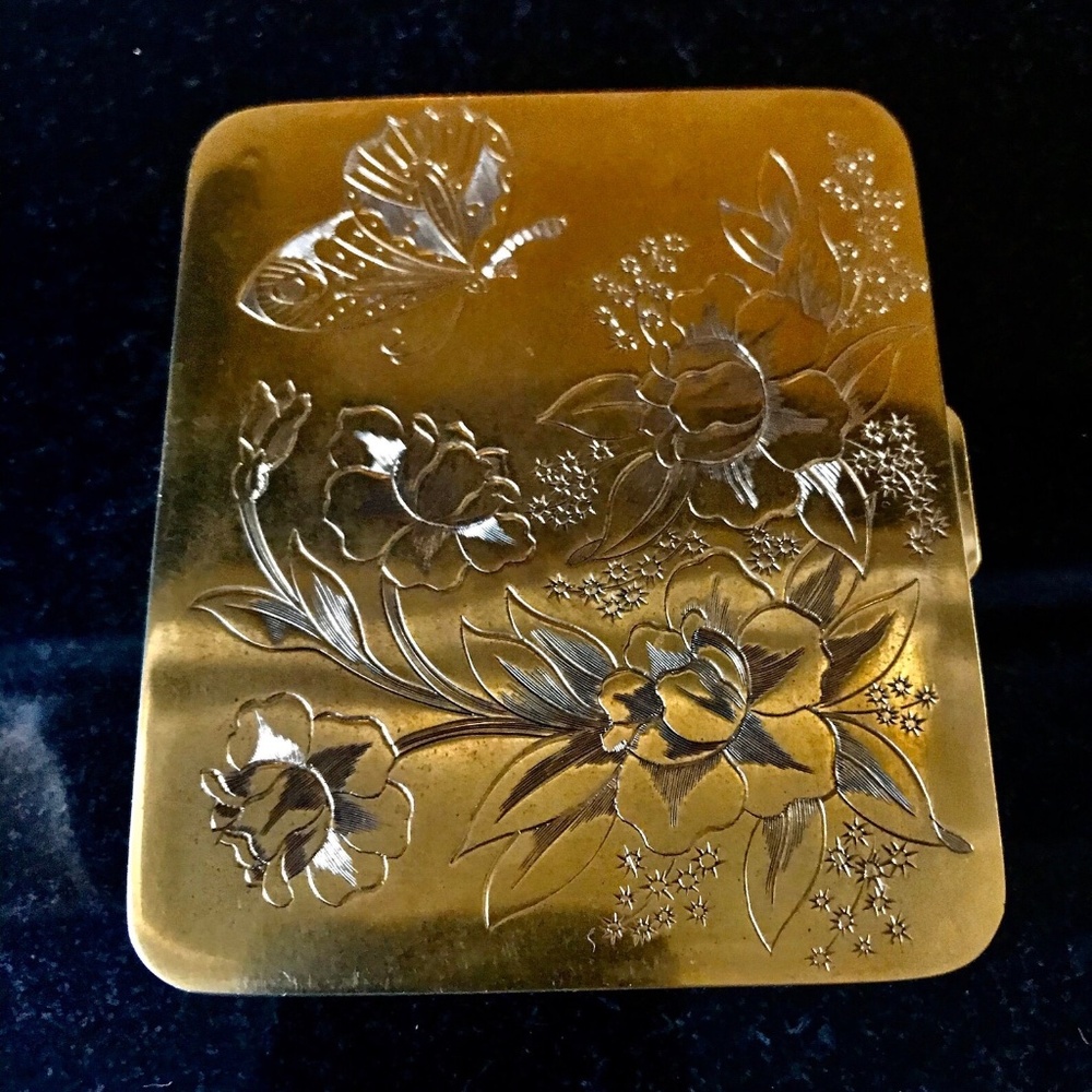 RARE Vintage 1920's European Makeup Compact, Solid Brass
